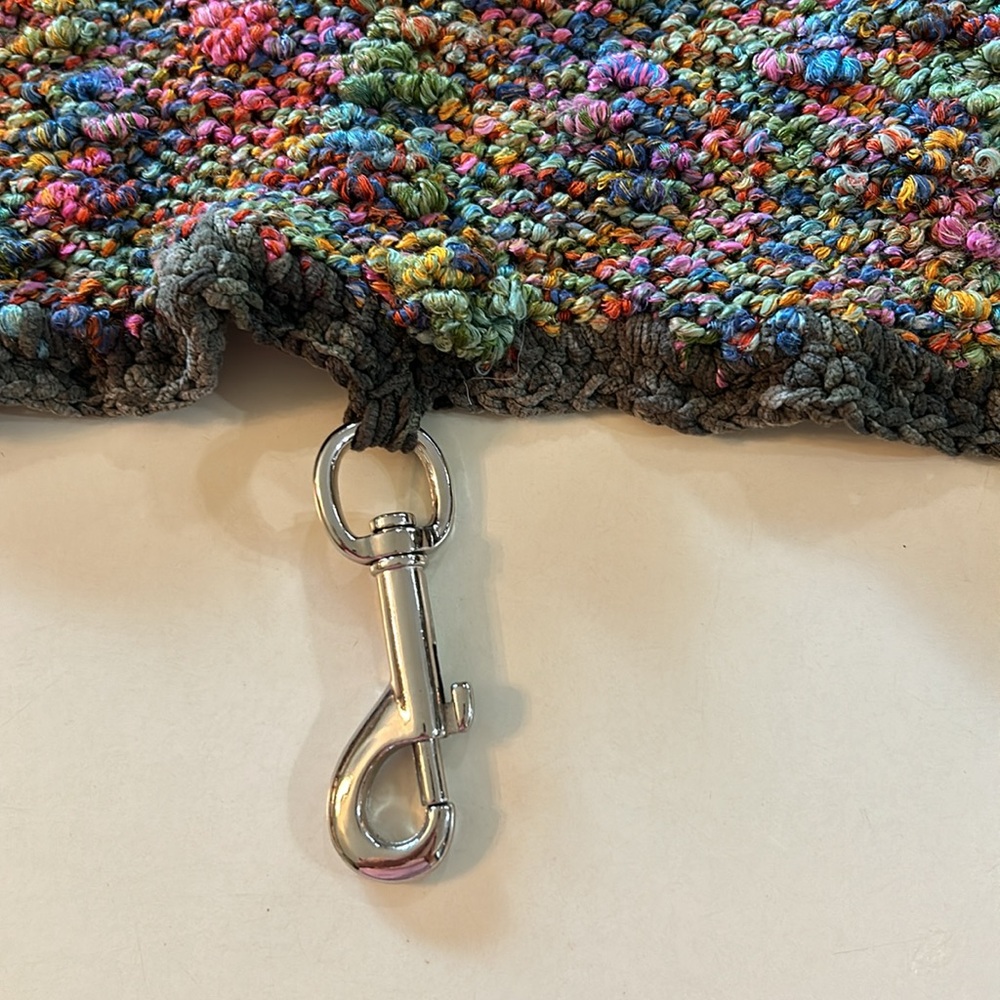 handmade knit Yarn 90s hobo handbag purse with silver chains unique - Picture 3 of 7